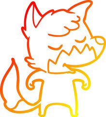 warm gradient line drawing of a friendly cartoon fox