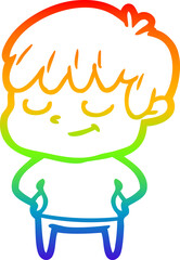 rainbow gradient line drawing of a cartoon happy boy