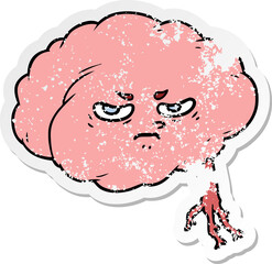 distressed sticker of a cartoon brain