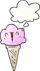 cartoon ice cream with face with thought bubble in smooth gradient style