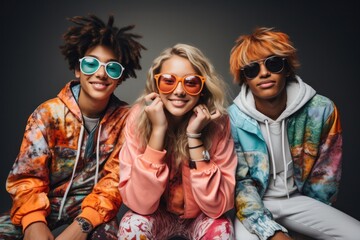 Group of teenagers in a studio, each expressing their individuality through fashion and style