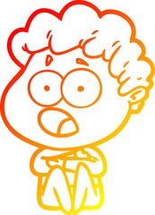 warm gradient line drawing of a cartoon man gasping in surprise