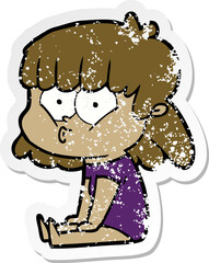 distressed sticker of a cartoon whistling girl