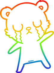 rainbow gradient line drawing of a crying polar bear cartoon