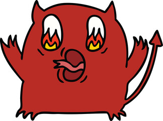 freehand drawn cartoon of cute kawaii red demon