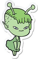 sticker of a cute cartoon alien girl