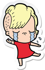 sticker of a cartoon crying girl