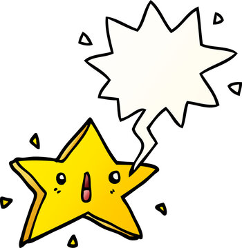 cute cartoon star with speech bubble in smooth gradient style