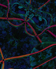 Neon abstract colorful background with grunge brush strokes and paint splashes