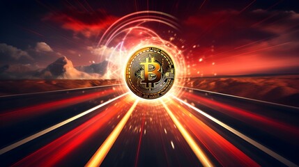 Bitcoin Pumping going up mooning fast like the speed of light crypto bullish landscape background wallpaper article