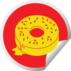 illustration of a tasty iced donut circular peeling sticker