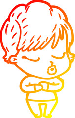 warm gradient line drawing of a cartoon woman with eyes shut