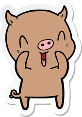 sticker of a happy cartoon pig