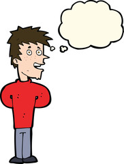 cartoon happy man with thought bubble