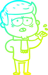 cold gradient line drawing of a cartoon tired man