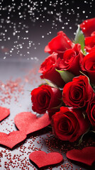 Elegant Valentine's Day Roses and Glittering Heart