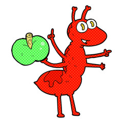freehand drawn cartoon ant with apple