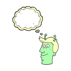 freehand drawn thought bubble cartoon alien man