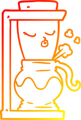 warm gradient line drawing of a cartoon filter coffee machine