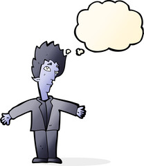 cartoon vampire man with thought bubble