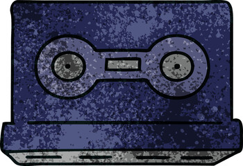 hand drawn textured cartoon doodle of a retro cassette tape