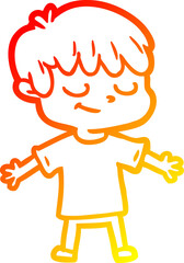 warm gradient line drawing of a cartoon happy boy