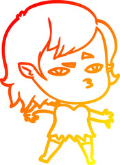 warm gradient line drawing of a cartoon vampire girl