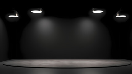 Product showcase with spotlight, Black studio room background, Use as montage for product display