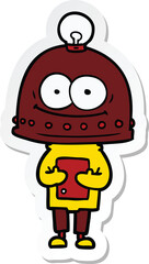 sticker of a happy carton robot with light bulb