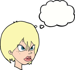 cartoon annoyed woman with thought bubble