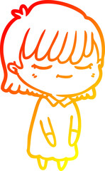 warm gradient line drawing of a cartoon woman