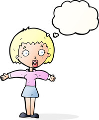 cartoon shocked woman with thought bubble