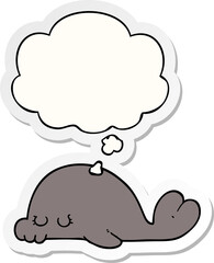 cartoon seal with thought bubble as a printed sticker