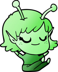 smiling alien girl cartoon sitting