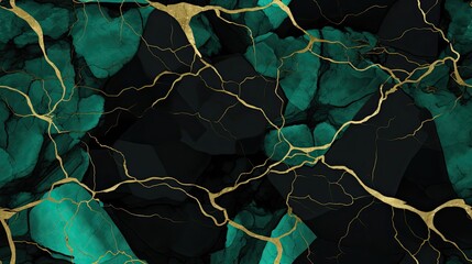 abstract black marble green malachite background with golden veins, japanese technique, fake...