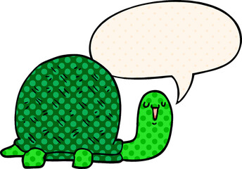 cute cartoon turtle with speech bubble in comic book style