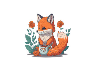 cute little fox. Vector illustration of a cartoon.