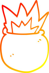 warm gradient line drawing of a cartoon exploding cauldron