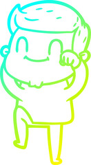 cold gradient line drawing of a cartoon friendly man