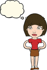 cartoon worried woman with thought bubble