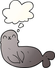 cartoon seal with thought bubble in smooth gradient style