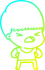 cold gradient line drawing of a cartoon stressed man