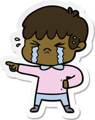 sticker of a crying boy cartoon