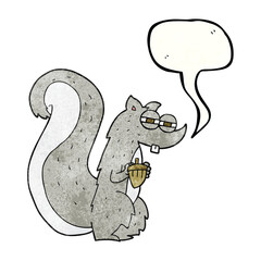 freehand speech bubble textured cartoon squirrel with nut