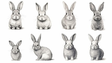 Obraz premium set collection of drawn easter rabbit bunnies isolated on white