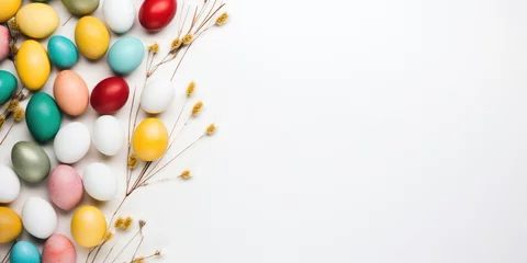 Foto op Canvas colored easter eggs decoration frame on bright background copy space © David Kreuzberg
