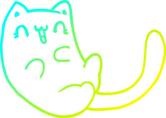 cold gradient line drawing of a cartoon cat