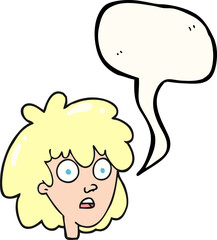 freehand drawn speech bubble cartoon female face