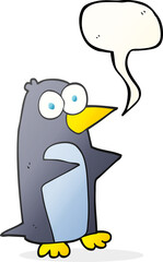 freehand drawn speech bubble cartoon penguin