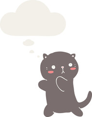 cute cartoon cat with thought bubble in retro style